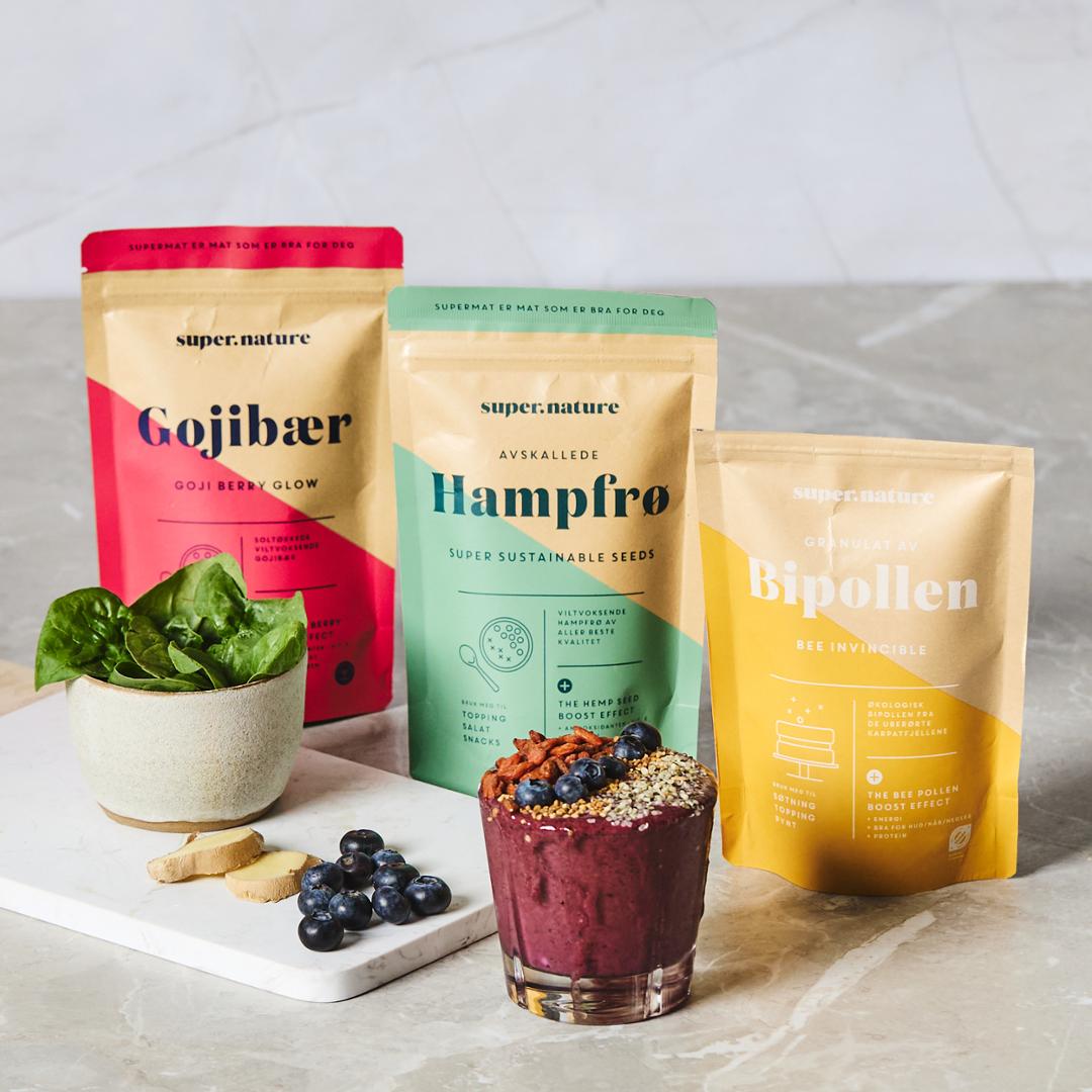 Image of Supernature products Goji, hamp and bi pollen.